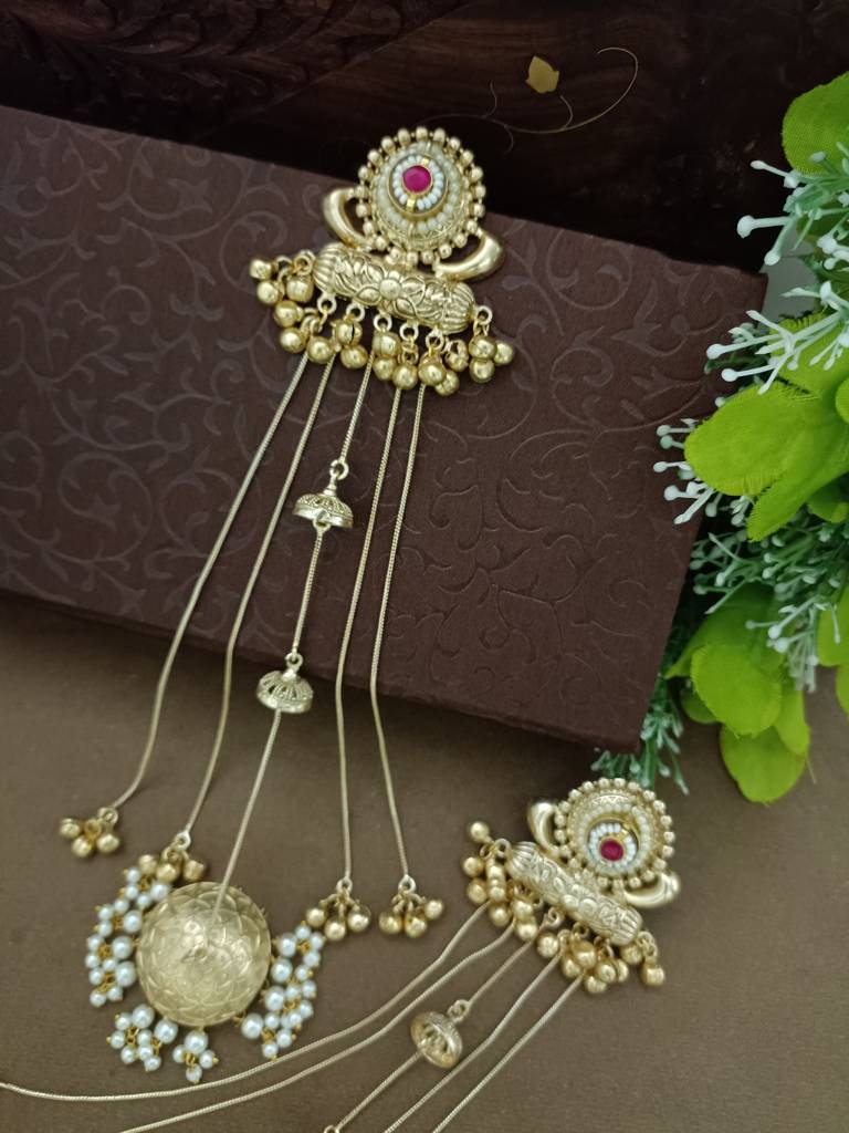 Gold-Plated Kashmiri Long Jhumka Earrings With Pearl & Ghungroo Chains : VS105382