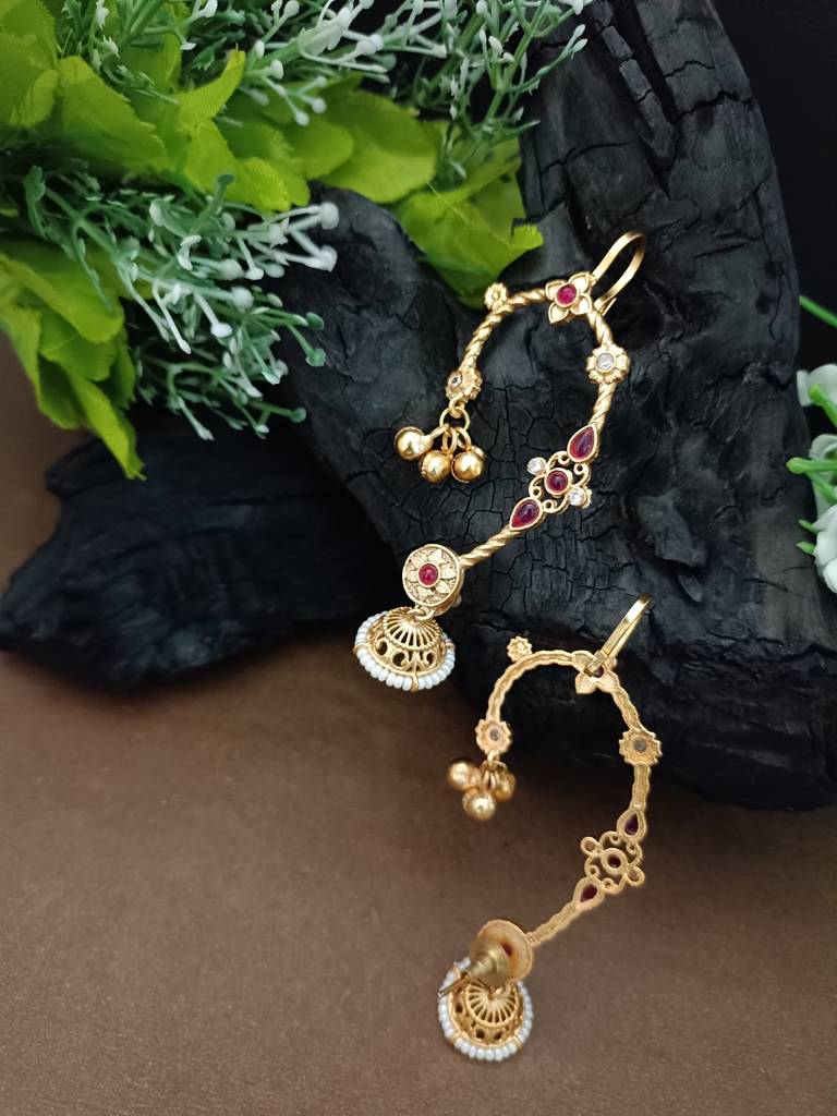 Gold-Plated Jhumki Bugadi Earcuff With Stones & Pearl Detailing : VS105422