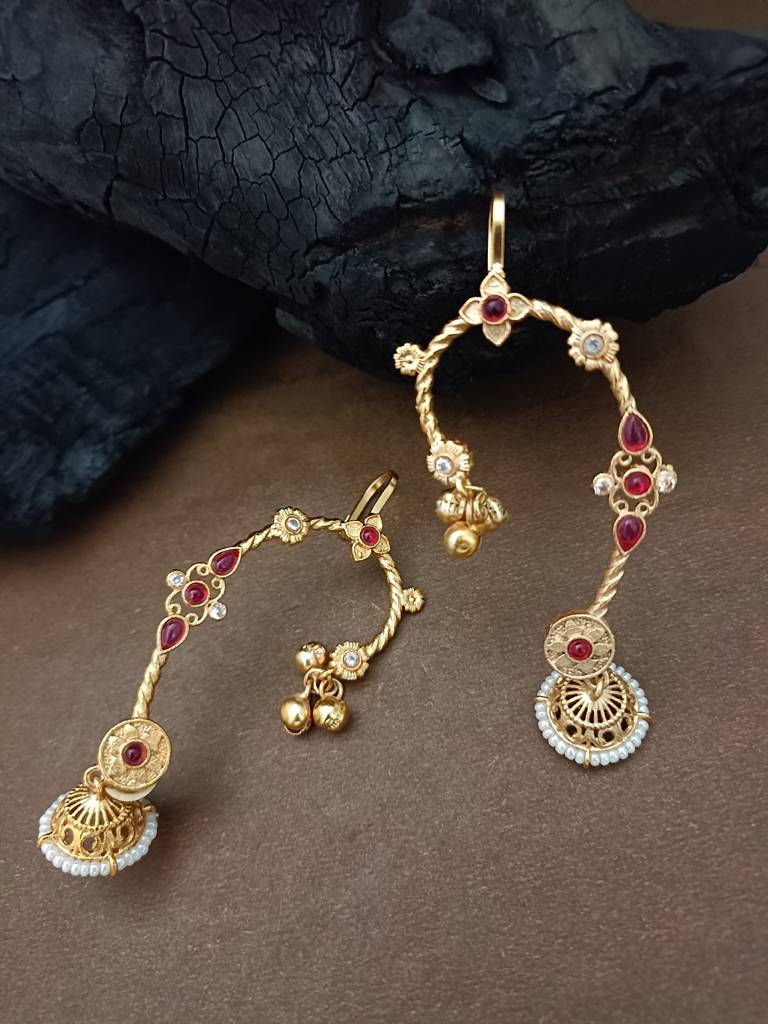 Gold-Plated Jhumki Bugadi Earcuff With Stones & Pearl Detailing : VS105422