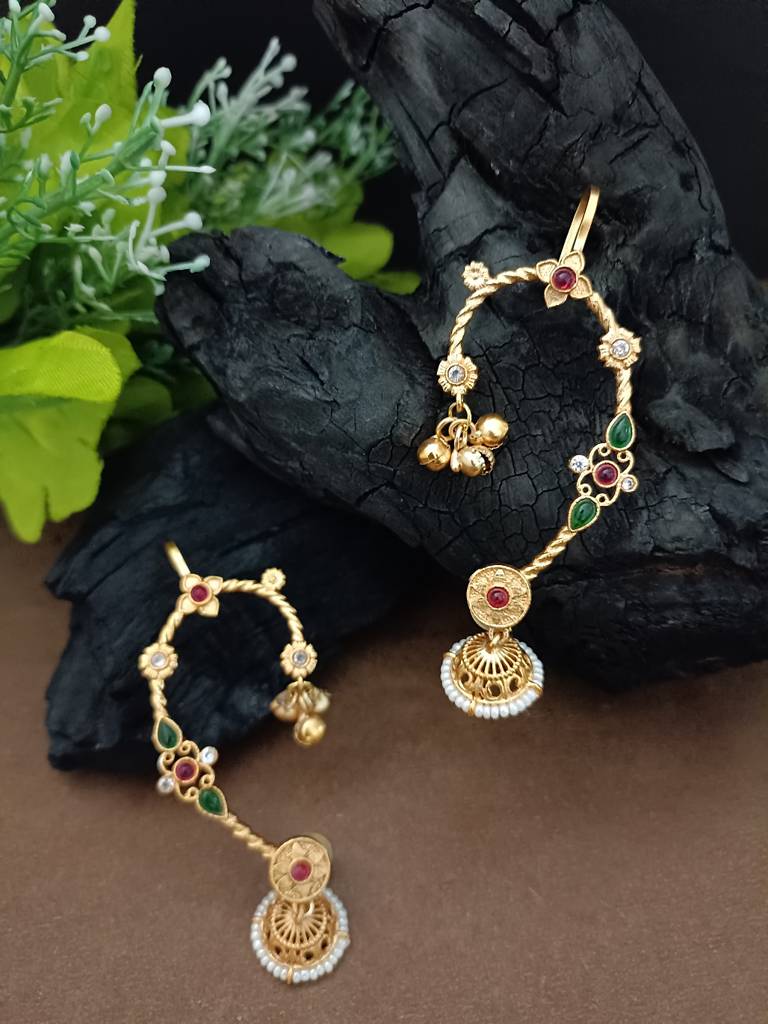 Gold-Plated Jhumki Bugadi Earcuff With Stones & Pearl Detailing : VS105423