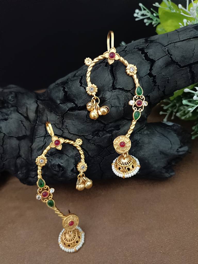 Gold-Plated Jhumki Bugadi Earcuff With Stones & Pearl Detailing : VS105423