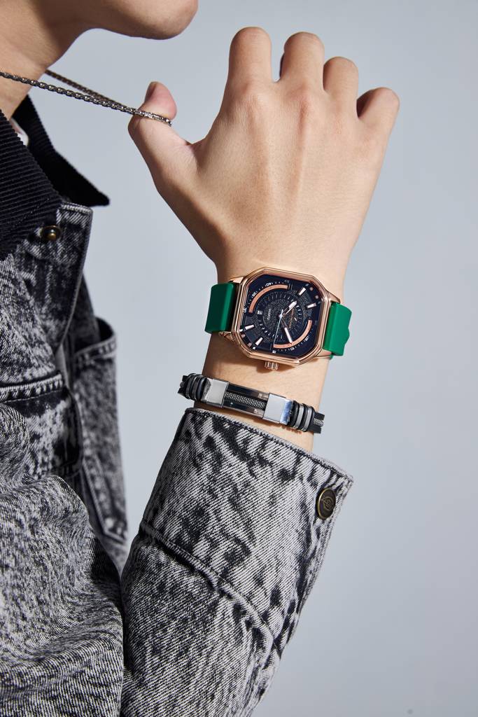 Daniel Hechter Paris Rivoli Collection Modern Analog Watch For Men With Octagon Dial And Silicon Band-Dhm1003 : DHM1003-06