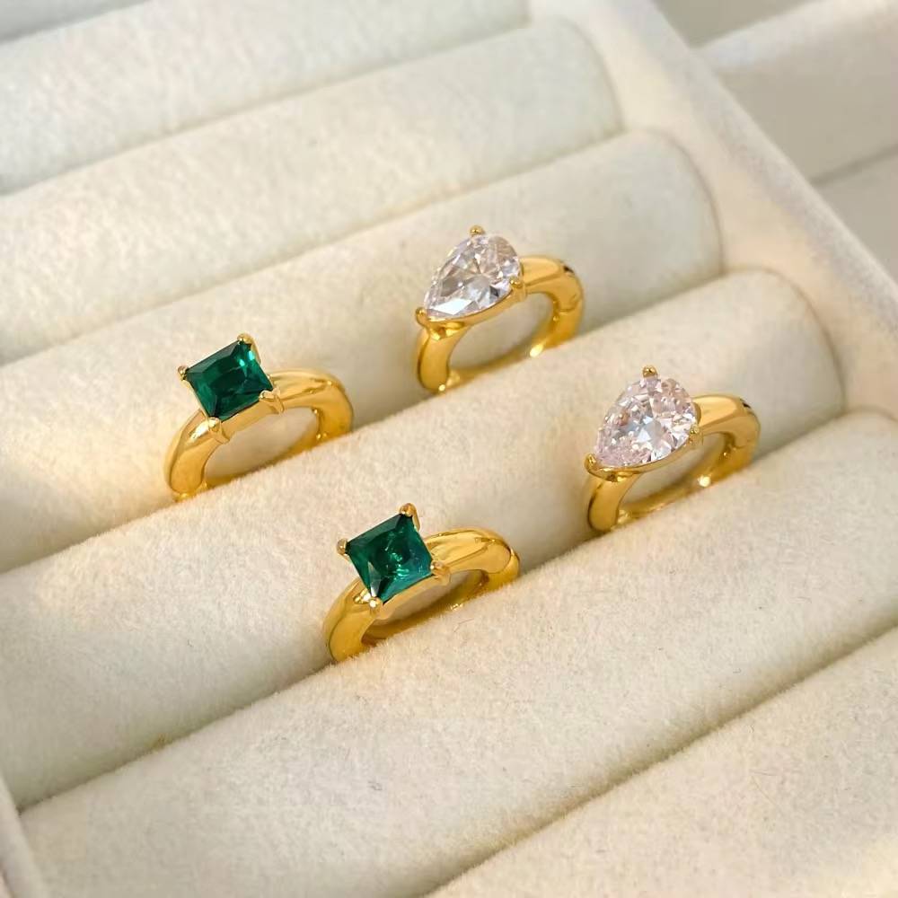 18Kt Gold Plated Emerald Square Zircon Cuff Earrings, Lopa (No Piercing Required) : INLOPA