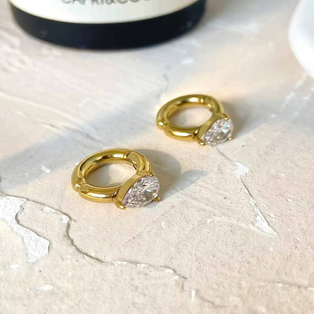 18Kt Gold Plated Tear Drop Zircon Thick Cuff Earrings, Rhea (No Piercing Required) : INRHEA