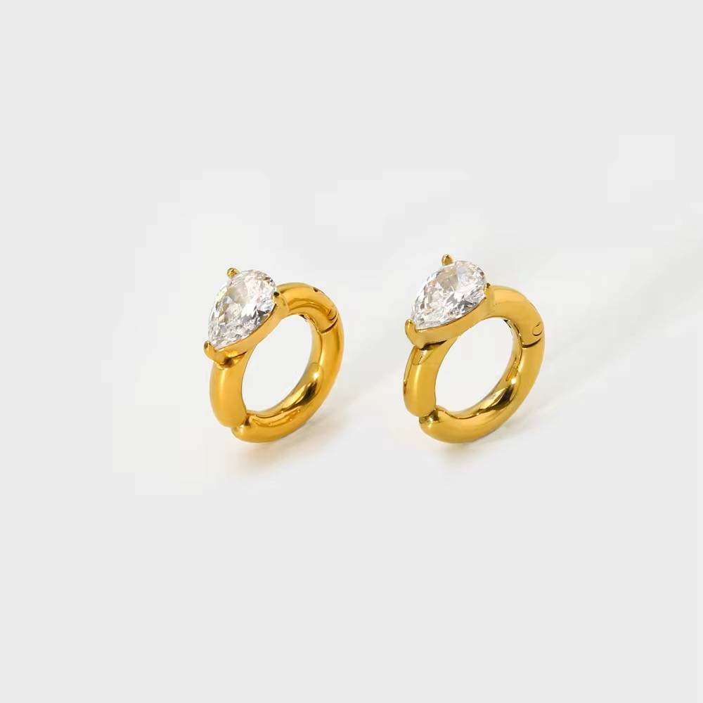 18Kt Gold Plated Tear Drop Zircon Thick Cuff Earrings, Rhea (No Piercing Required) : INRHEA