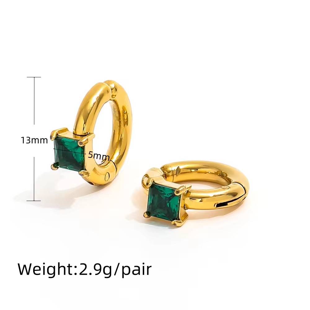 18Kt Gold Plated Emerald Square Zircon Cuff Earrings, Lopa (No Piercing Required) : INLOPA