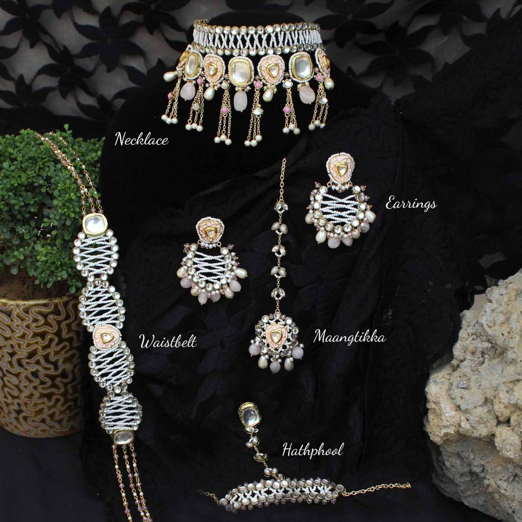 Pink Wink Full Set With Necklace, Earrings, Maangtikka, Hathphool & Waistbelt : ACFS500