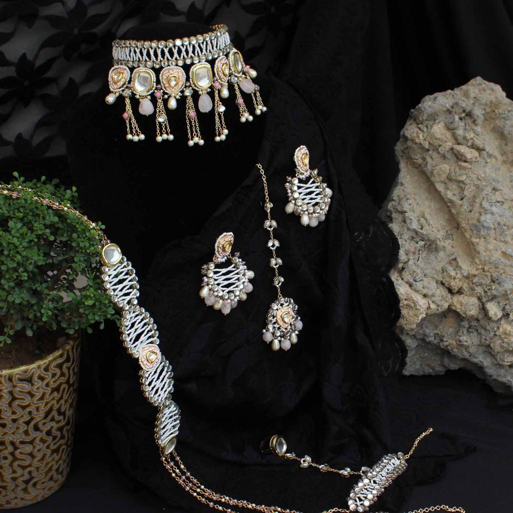 Pink Wink Full Set With Necklace, Earrings, Maangtikka, Hathphool & Waistbelt : ACFS500
