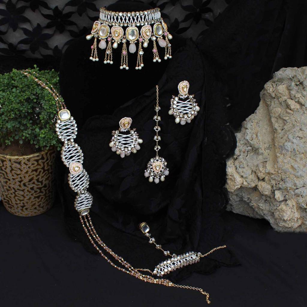 Pink Wink Full Set With Necklace, Earrings, Maangtikka, Hathphool & Waistbelt : ACFS500