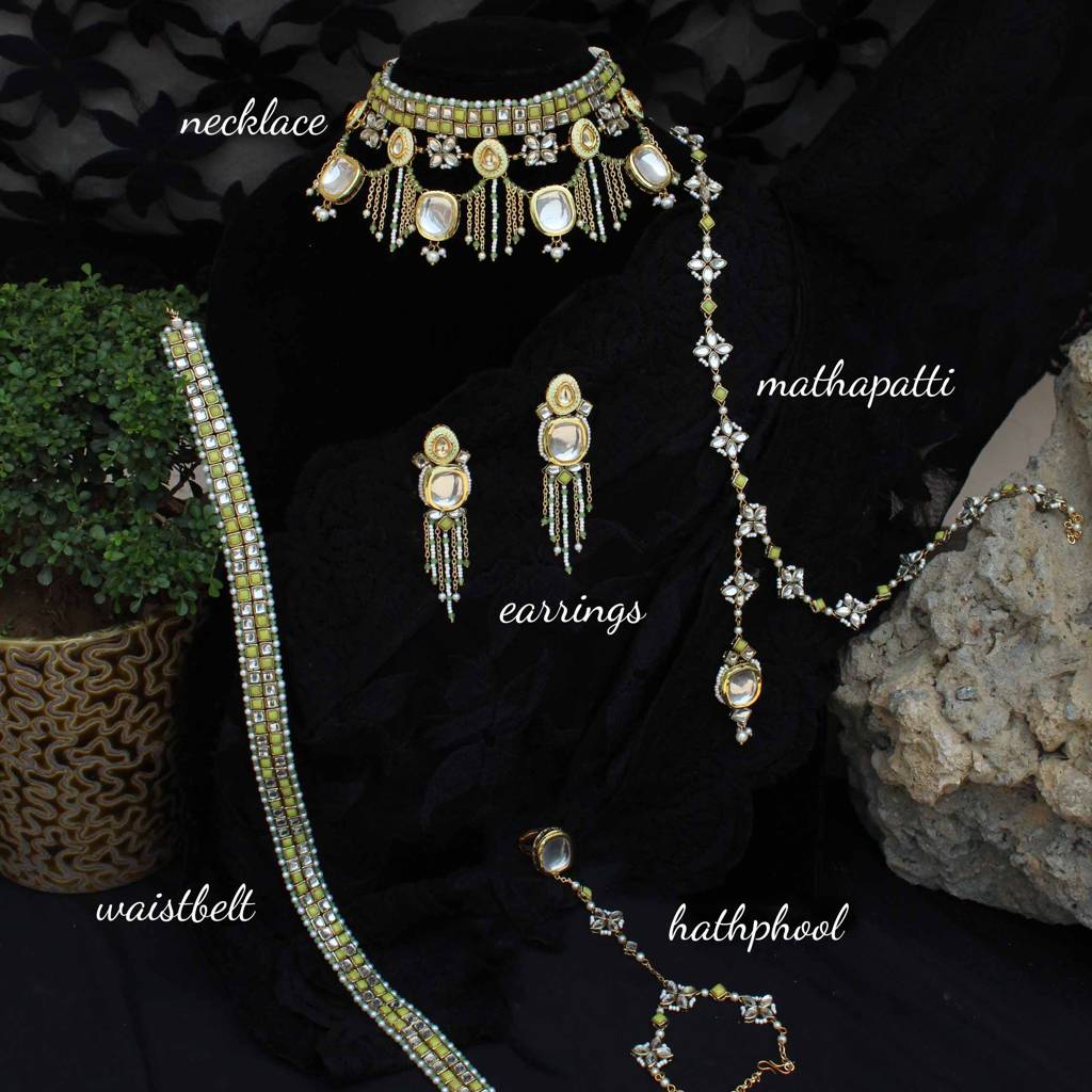Minty Winty Full Set With Necklace, Earrings, Hathphool, Maangtikka & Waistbelt : ACFS501