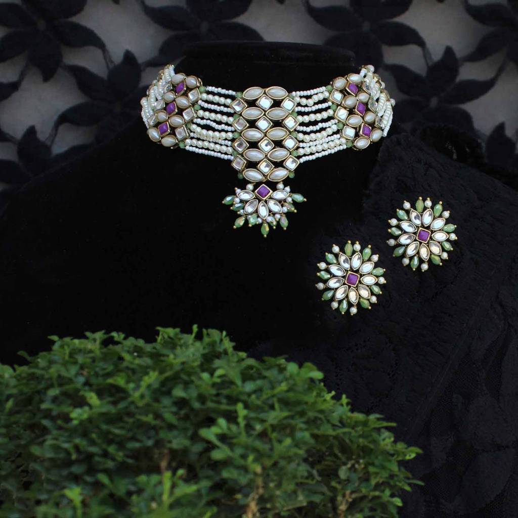 Pearl Twirl Full Set With Long Necklace, Choker, Earrings, Maangtikka, Bracelet, Ring & Waistbelt : ACFS502