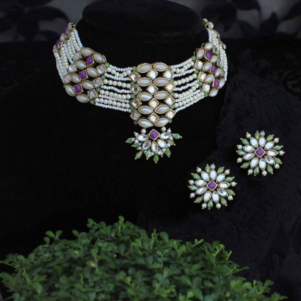 Pearl Twirl Full Set With Long Necklace, Choker, Earrings, Maangtikka, Bracelet, Ring & Waistbelt : ACFS502