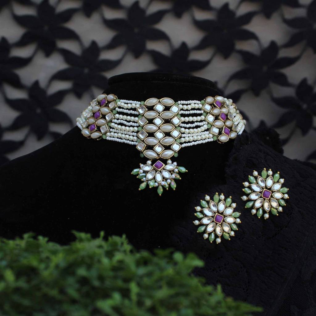 Pearl Twirl Full Set With Long Necklace, Choker, Earrings, Maangtikka, Bracelet, Ring & Waistbelt : ACFS502