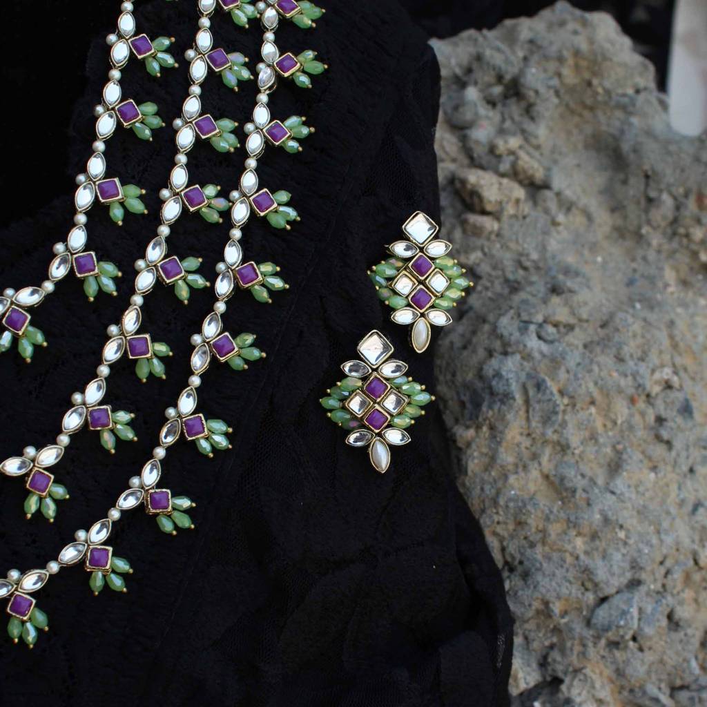 Pearl Twirl Full Set With Long Necklace, Choker, Earrings, Maangtikka, Bracelet, Ring & Waistbelt : ACFS502