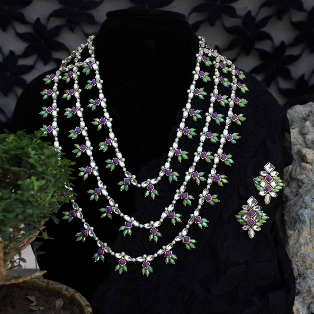 Pearl Twirl Full Set With Long Necklace, Choker, Earrings, Maangtikka, Bracelet, Ring & Waistbelt : ACFS502