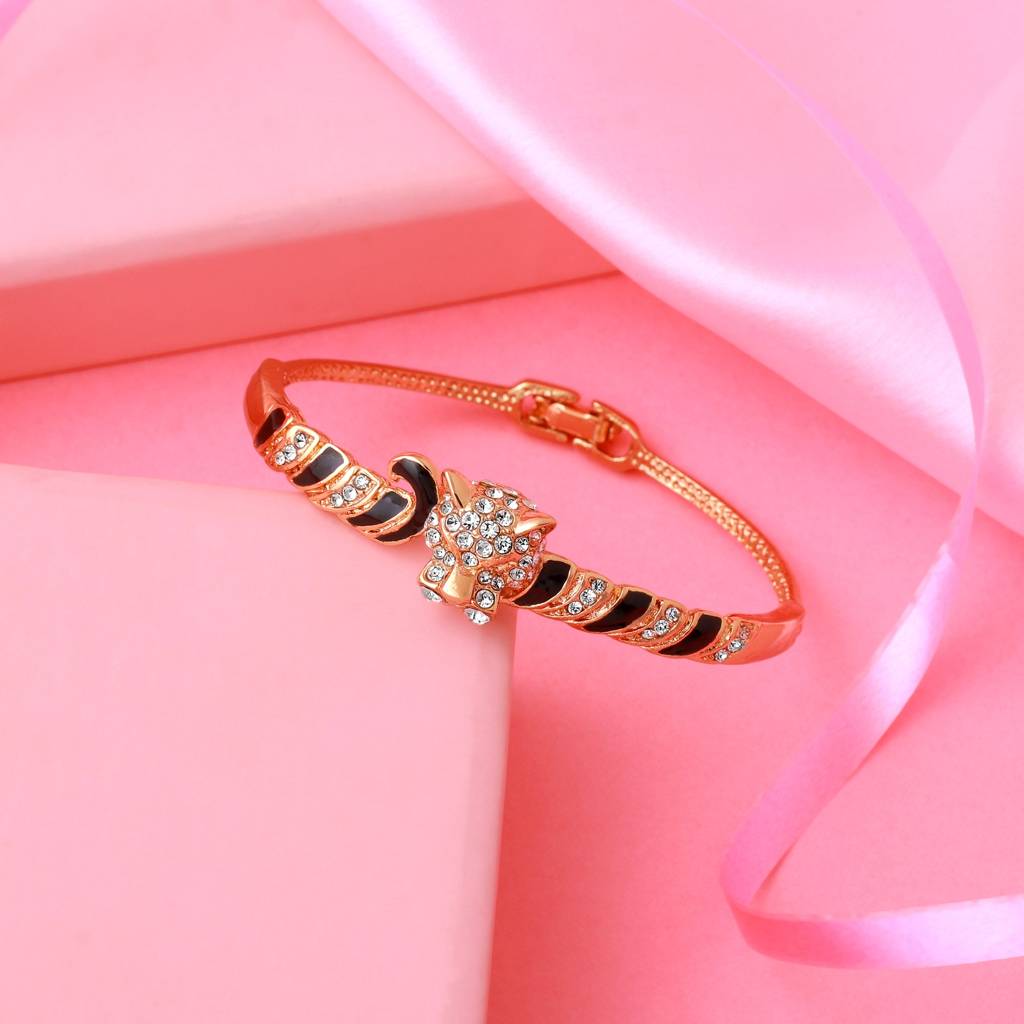 Estele Rose Gold Plated Kada Bracelet With Enamel & White Austrian Crystal For Girls & Women : 101721BR