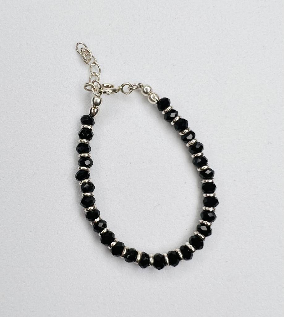 925 Sterling Silver Black Beads Baby Bracelet : ARSBR13A