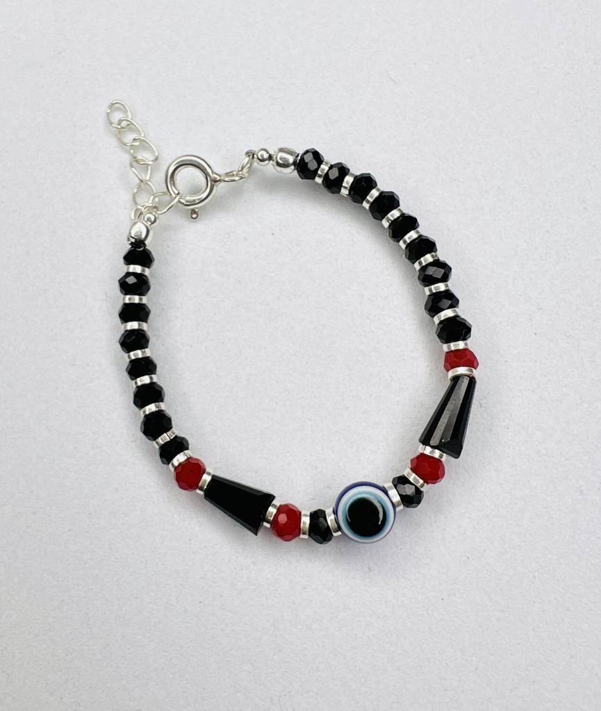 925 Sterling Silver Black And Red Beads Evil Eye Baby Bracelet : ARSBR18