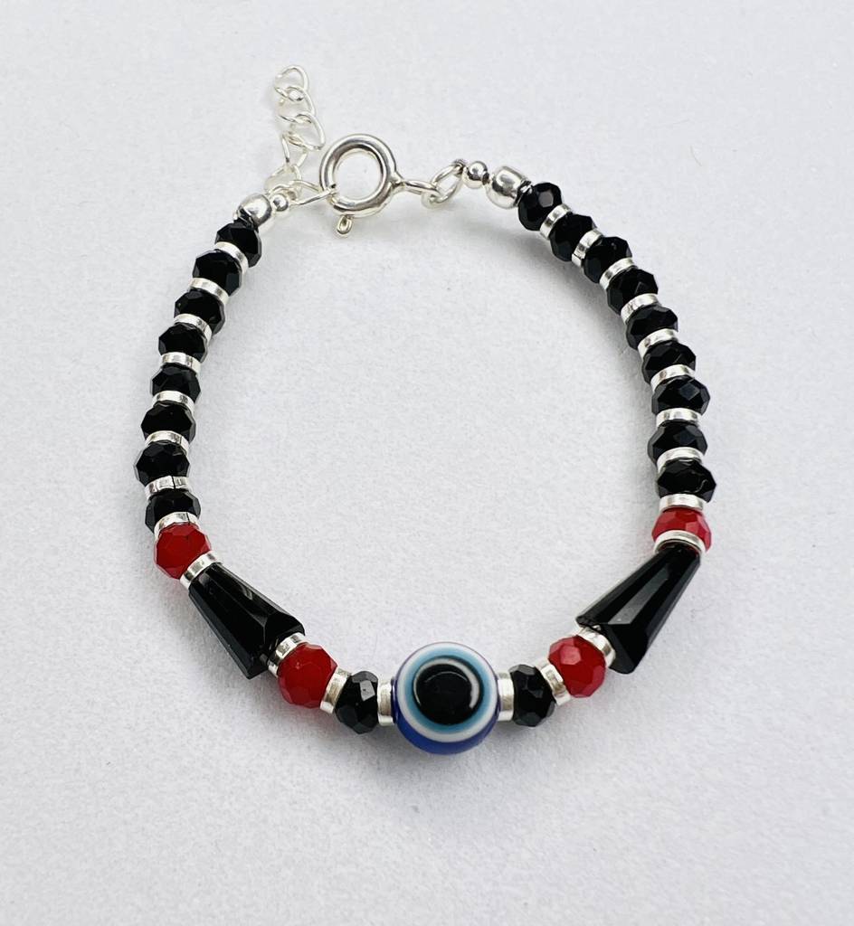 925 Sterling Silver Black And Red Beads Evil Eye Baby Bracelet : ARSBR18