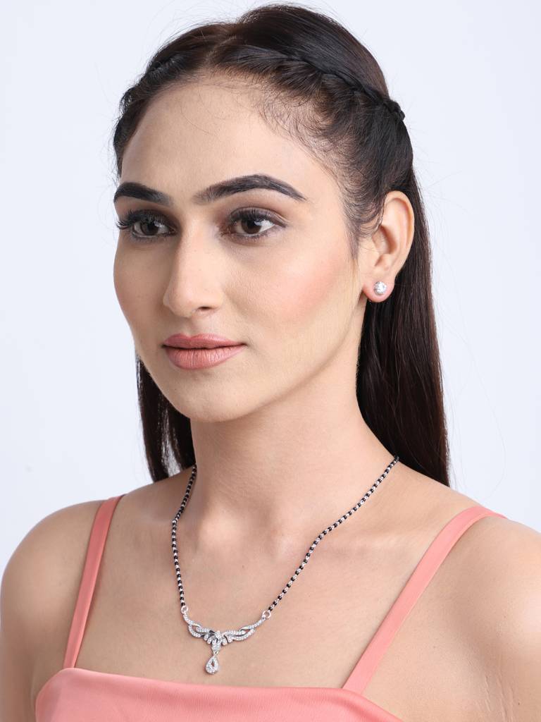 925 Sterling Silver Maya Mangalsutra Tanmaniya Pendant Earring Jewellery Set With Chain Gift For Women And Girls : CSWZMP70ME51