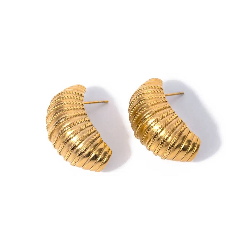 18Kt Gold Plated Classic Texture Croissant Stud Earrings, Rebecca Pearson : INREBECCA