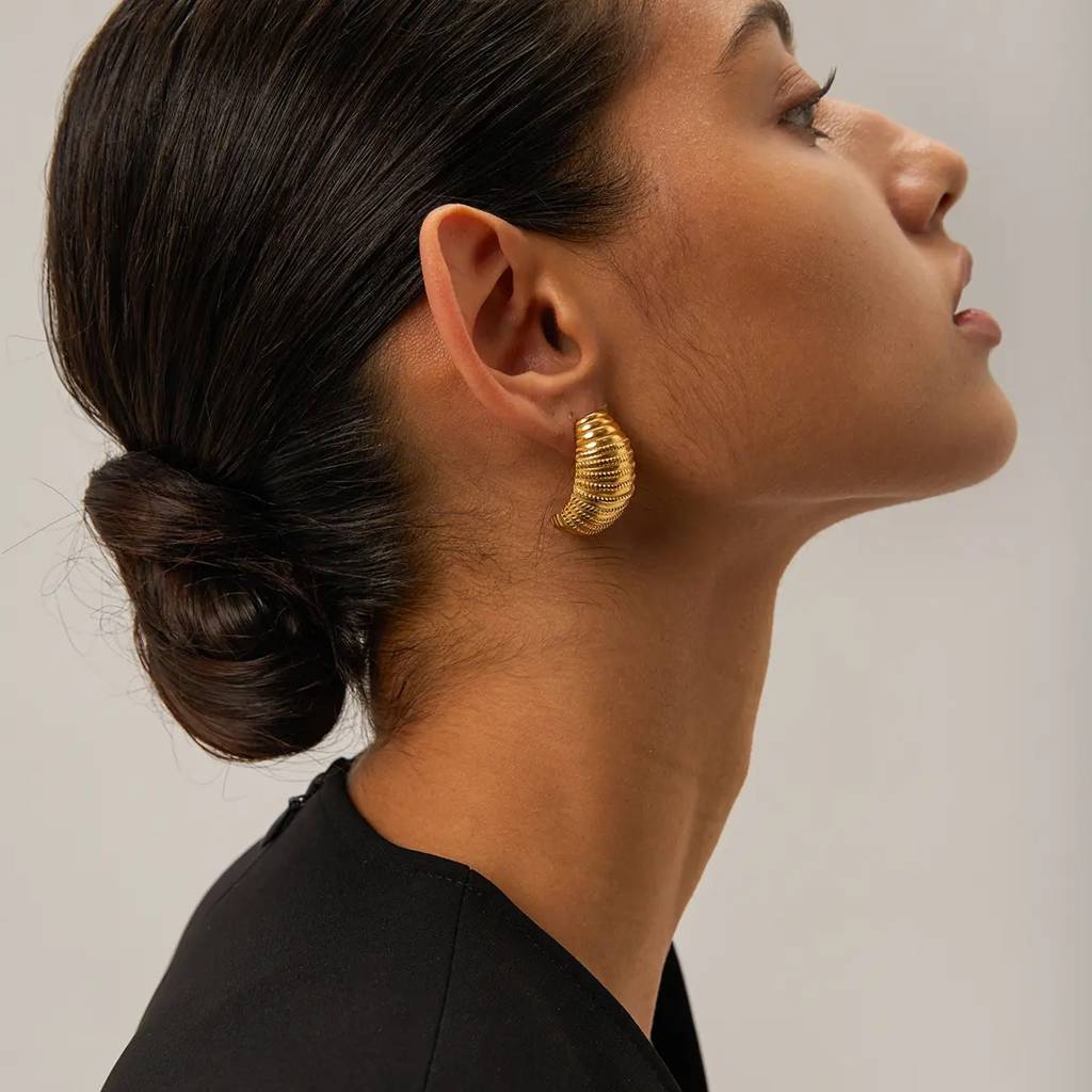 18Kt Gold Plated Classic Texture Croissant Stud Earrings, Rebecca Pearson : INREBECCA
