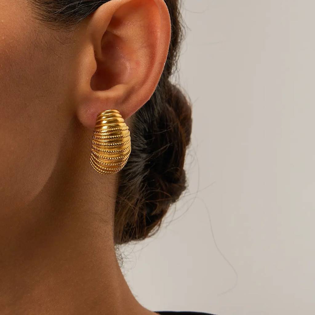 18Kt Gold Plated Classic Texture Croissant Stud Earrings, Rebecca Pearson : INREBECCA