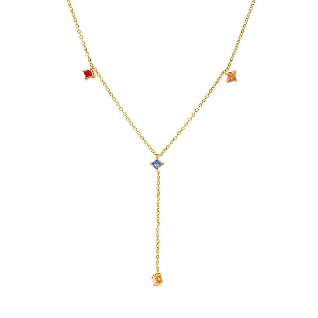 18Kt Gold Plated Colorful Cubic Zirconia Y Chain Necklace, Lorelai Gilmore : INLORELAI