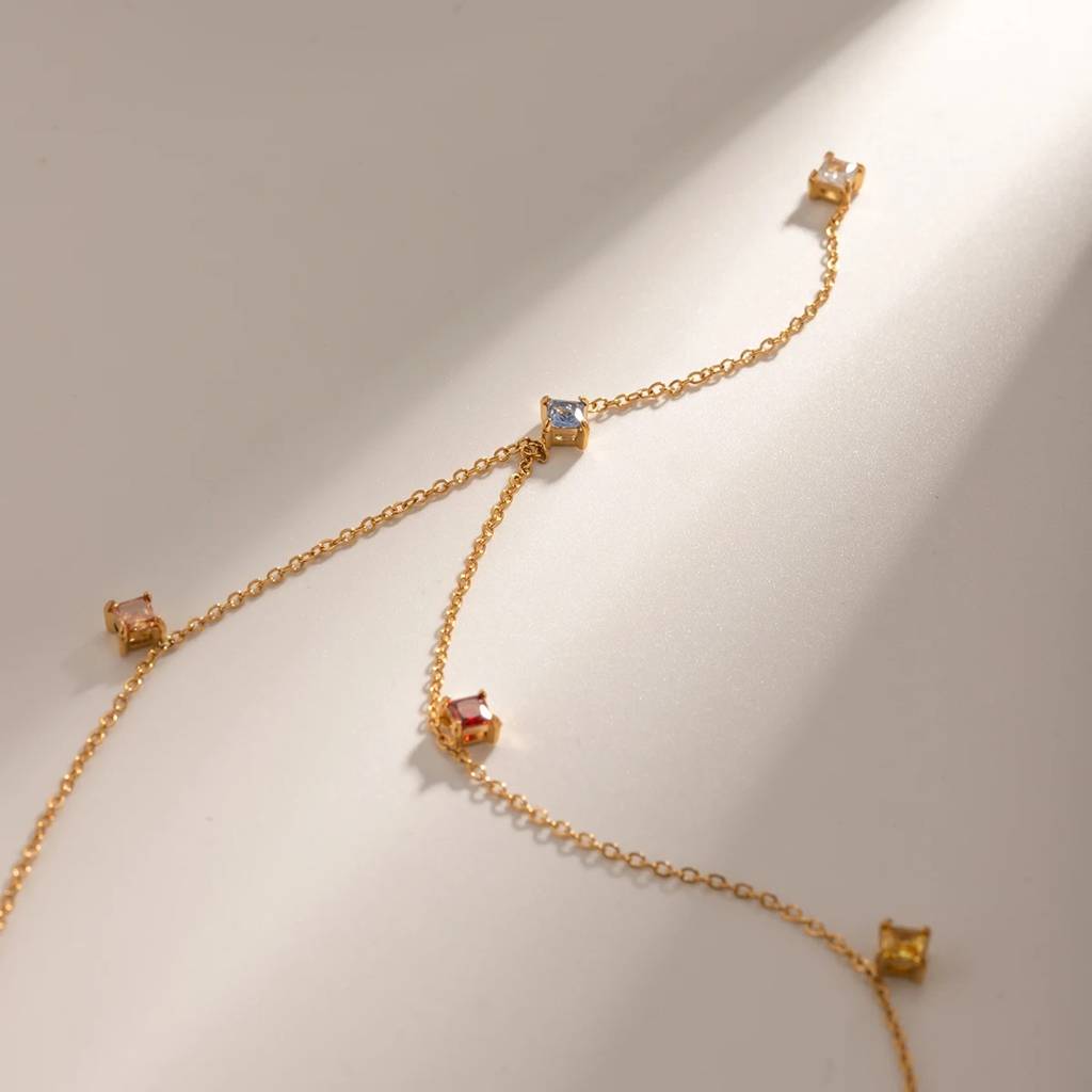 18Kt Gold Plated Colorful Cubic Zirconia Y Chain Necklace, Lorelai Gilmore : INLORELAI