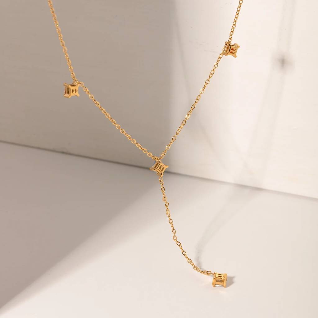 18Kt Gold Plated Colorful Cubic Zirconia Y Chain Necklace, Lorelai Gilmore : INLORELAI