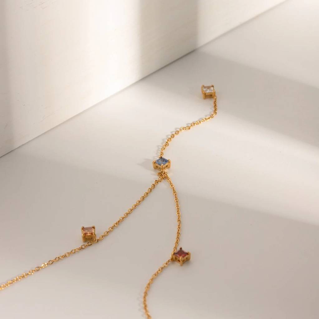 18Kt Gold Plated Colorful Cubic Zirconia Y Chain Necklace, Lorelai Gilmore : INLORELAI