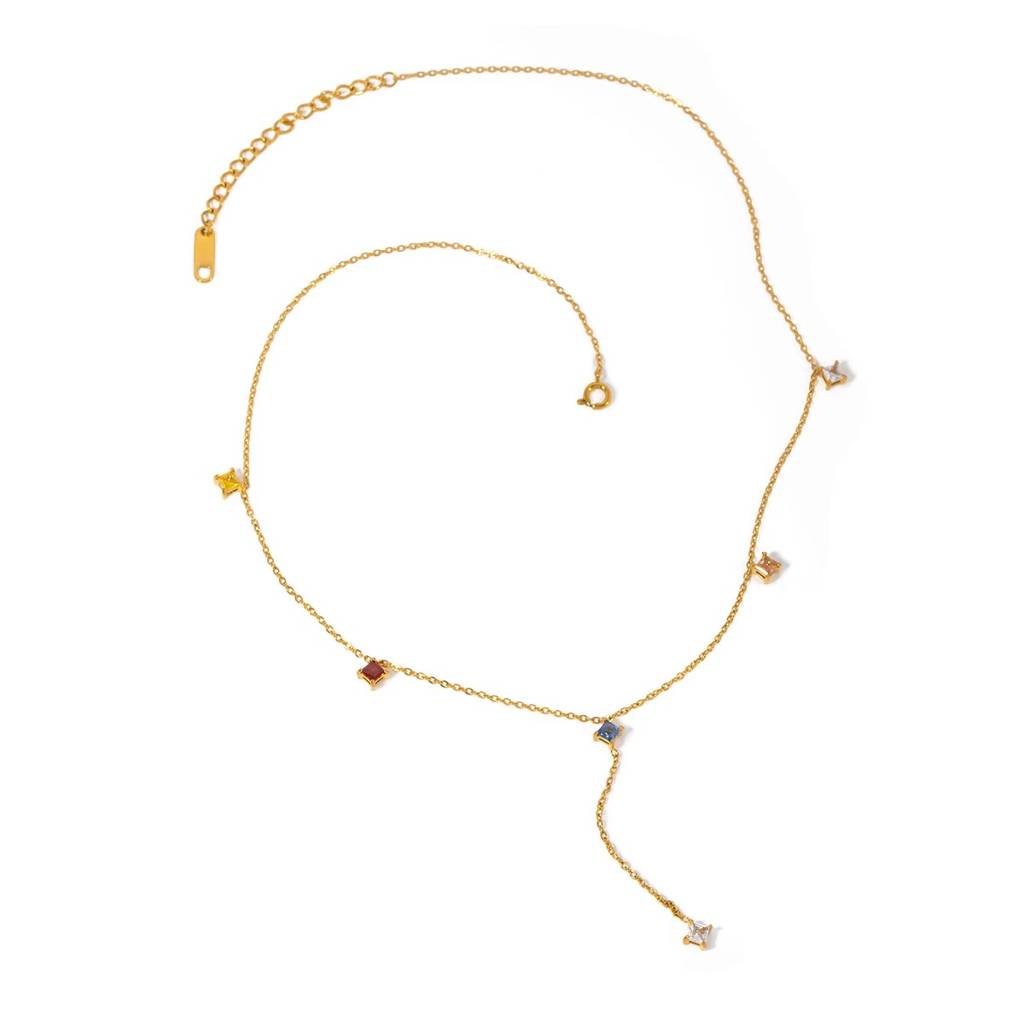 18Kt Gold Plated Colorful Cubic Zirconia Y Chain Necklace, Lorelai Gilmore : INLORELAI