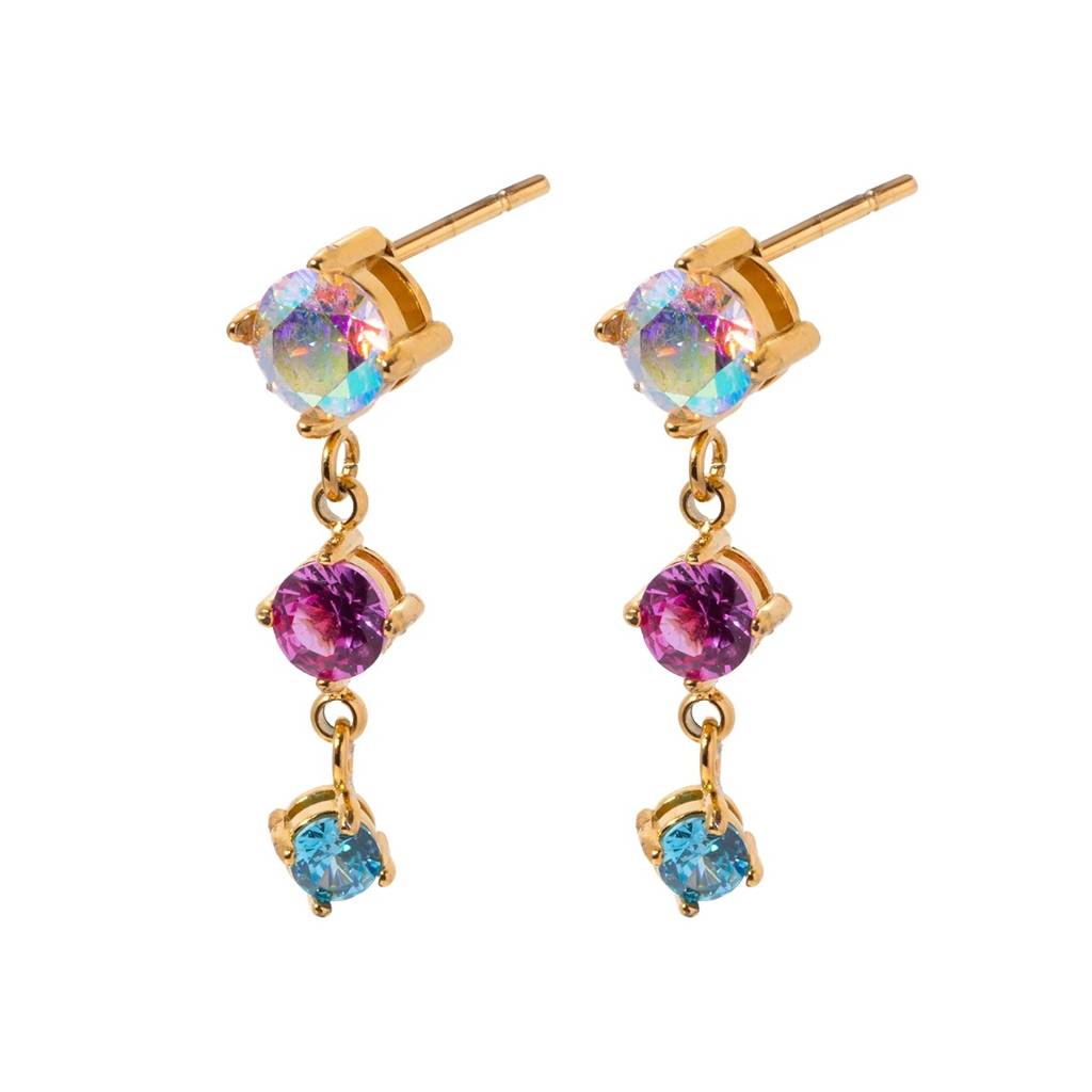 18Kt Gold Plated Round Colorful Cubic Zirconia & Moonstone Drop Earrings, Rory Gilmore : INRORY