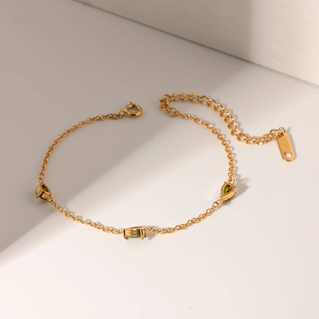 18Kt Gold Plated Green Waterdrop Cubic Zirconia Bracelet, Haley Dunphy : INHALEY