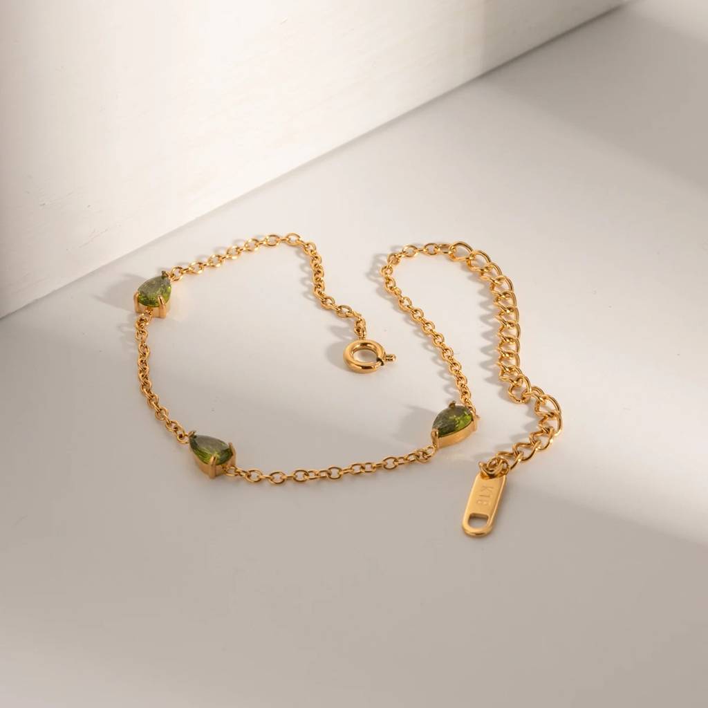 18Kt Gold Plated Green Waterdrop Cubic Zirconia Bracelet, Haley Dunphy : INHALEY
