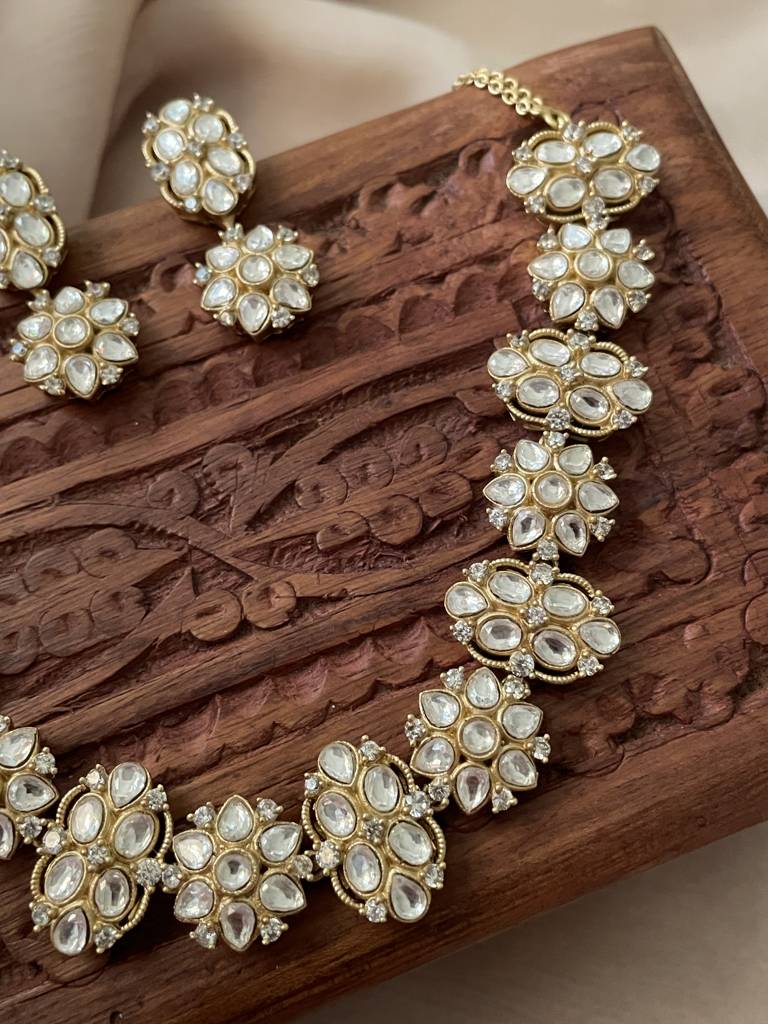 Tarashi Moissanite Polki Necklace Set : NK269