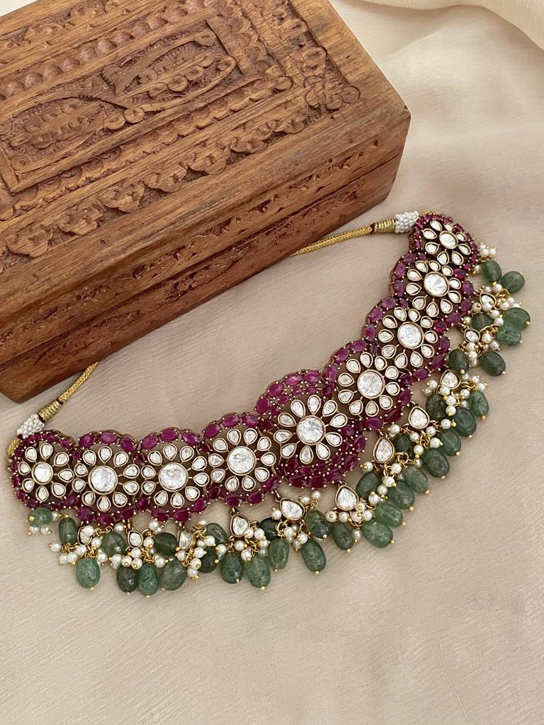 Gulistaan Ruby Emerald Necklace Set : NK288