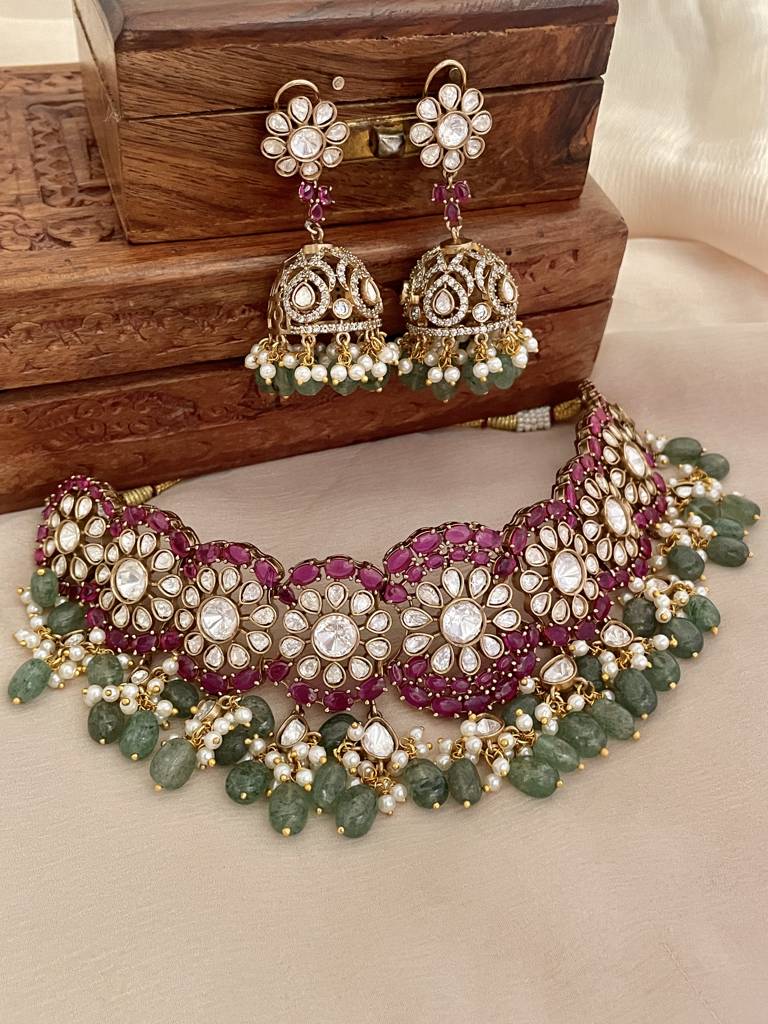 Gulistaan Ruby Emerald Necklace Set : NK288