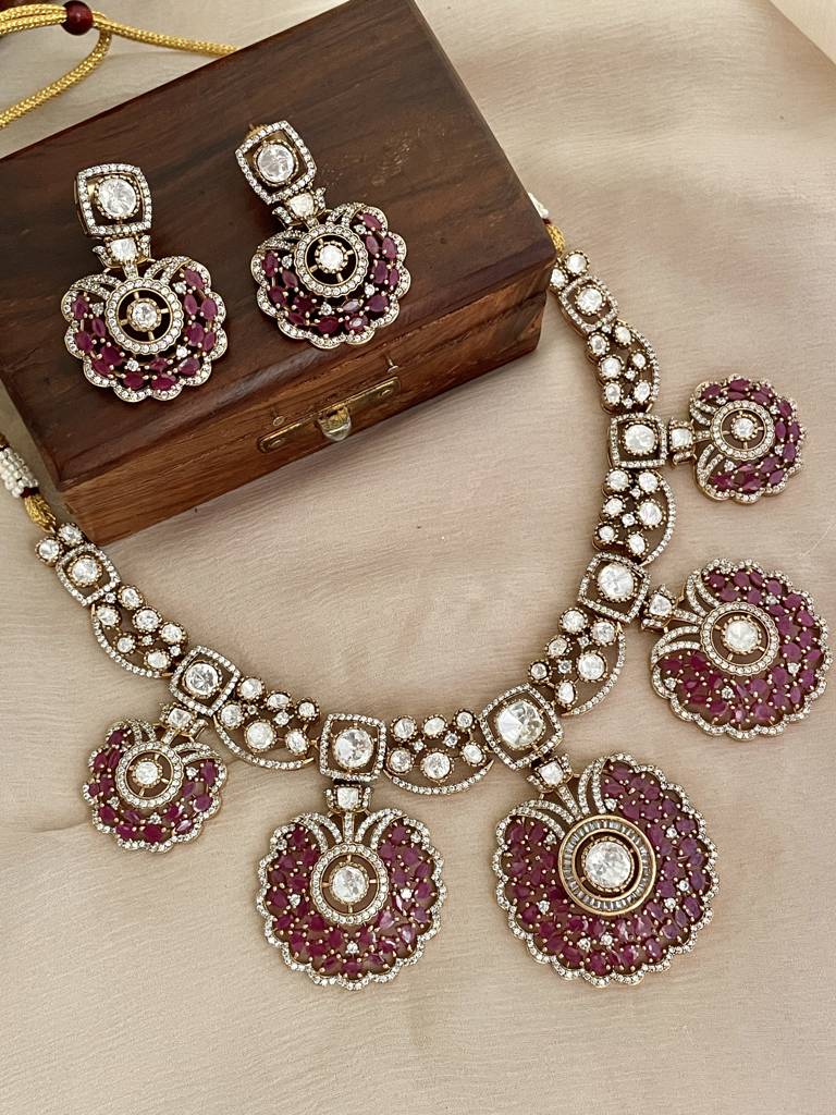 Lasya Ruby Pankhi Necklace Set : NK284