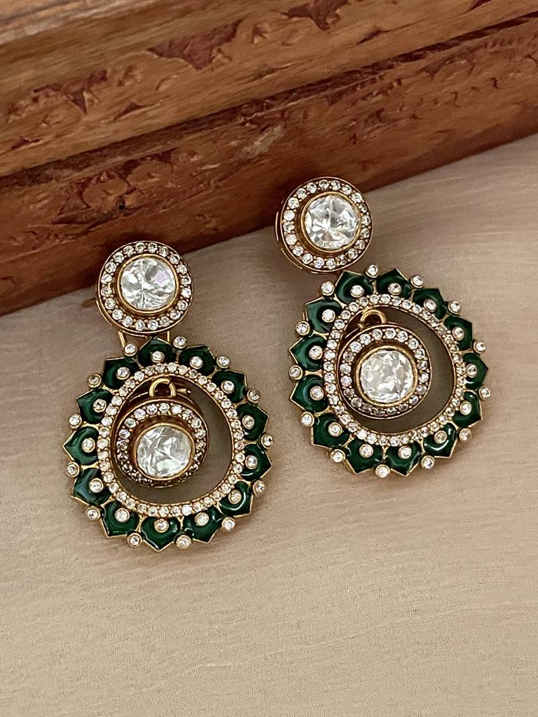 Quessa Green Enamel Polki Earrings : ER302