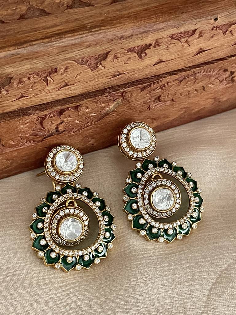 Quessa Green Enamel Polki Earrings : ER302