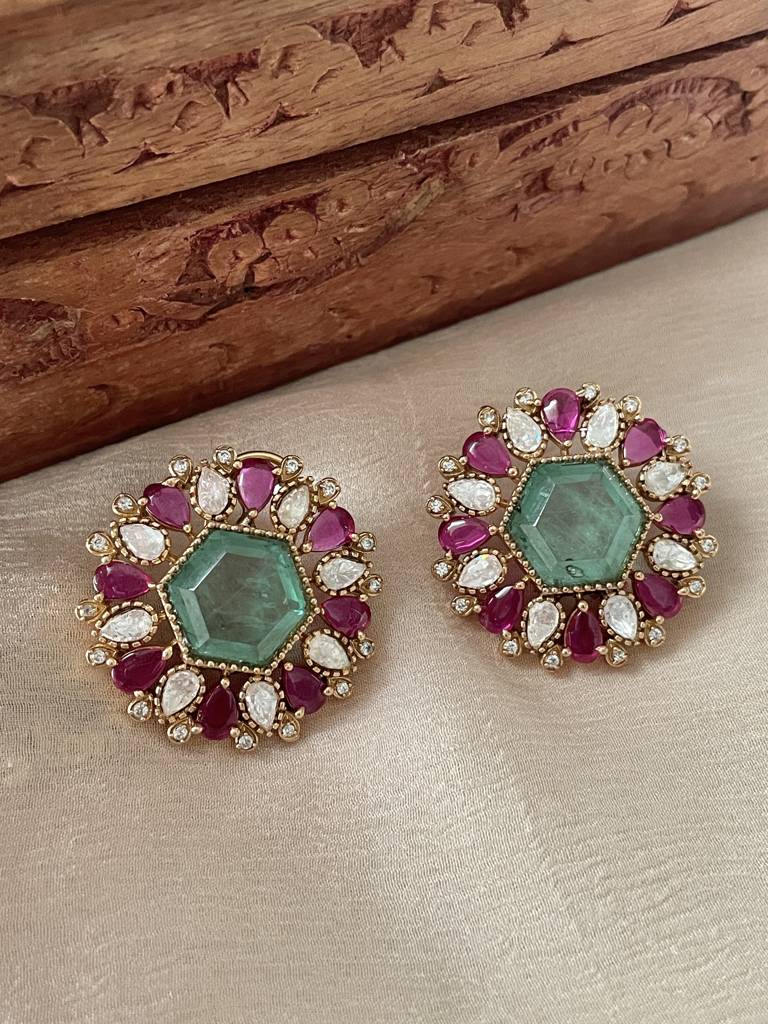 Ameen Emerald Ruby Stud Earrings : ER298