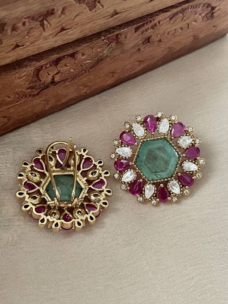 Ameen Emerald Ruby Stud Earrings : ER298