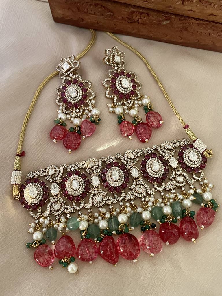Aadrika Ruby Choker Necklace Set : NK278