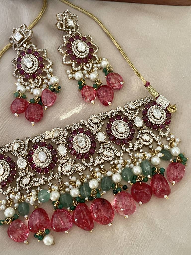 Aadrika Ruby Choker Necklace Set : NK278