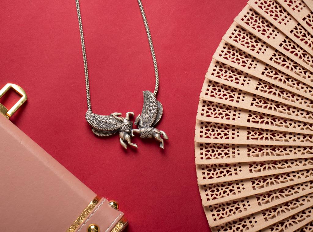 925 Sterling Silver Tattva Statement Shaahi Ghoda Jugalbandi Necklace : SN30037