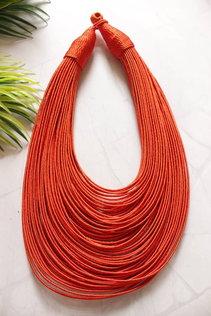 Orange Handmade Silk Threads Multi-Layer Statement African Choker Necklace : ALT-JEW-RWT-186