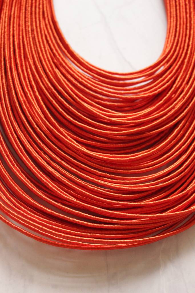 Orange Handmade Silk Threads Multi-Layer Statement African Choker Necklace : ALT-JEW-RWT-186