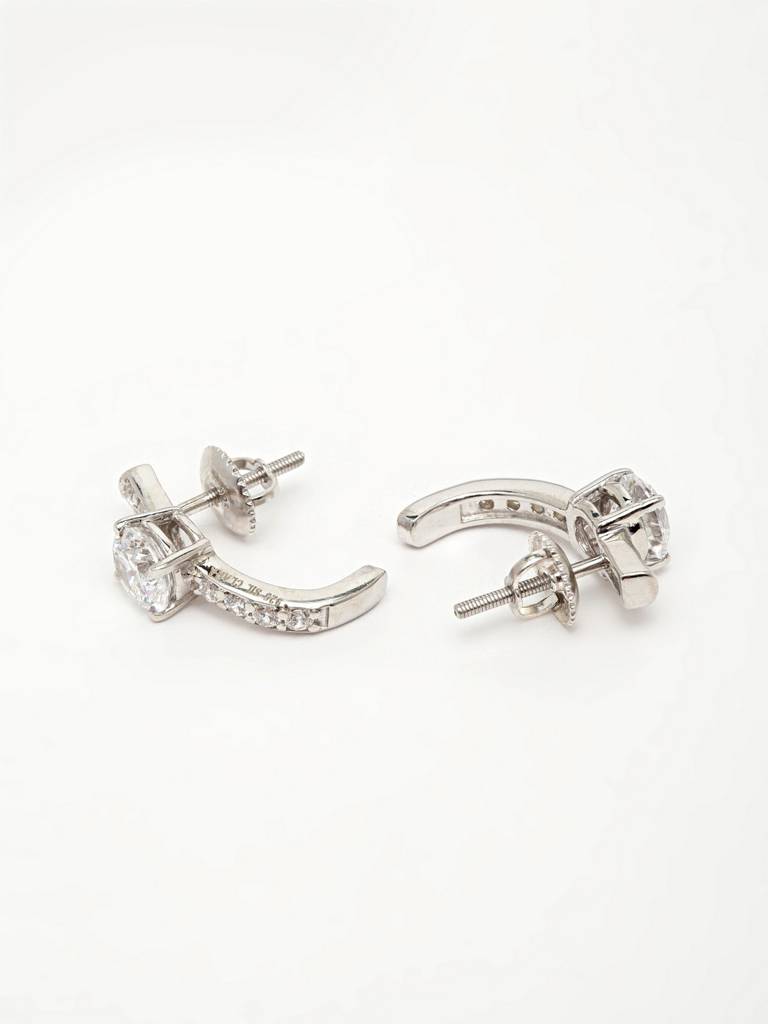 925 Sterling Silver Swiss Zirconia Hoop Estelle Earring With Screw Back Gift For Women And Girls : CSWZHDE25