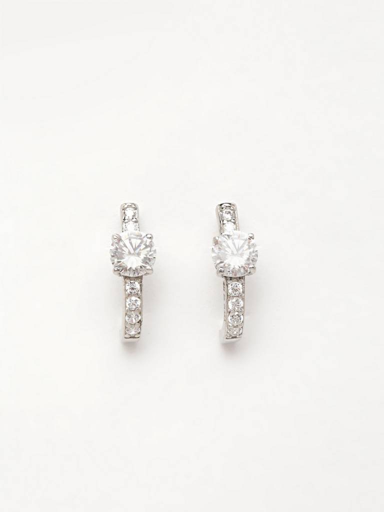 925 Sterling Silver Swiss Zirconia Hoop Estelle Earring With Screw Back Gift For Women And Girls : CSWZHDE25